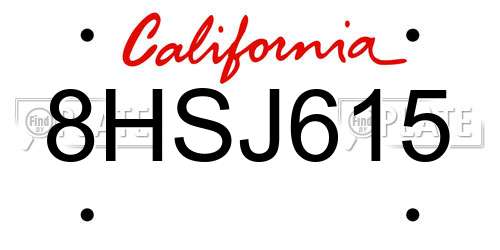 8HSJ615 California License Plate