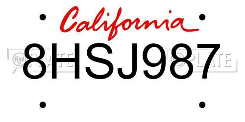 8HSJ987 California License Plate