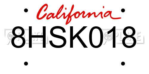 8HSK018 California License Plate