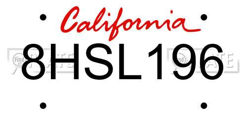 8HSL196 California License Plate
