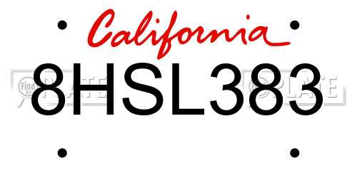 8HSL383 California License Plate