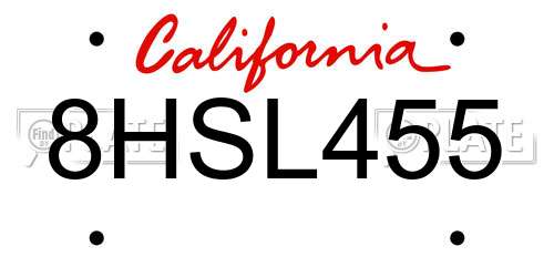 8HSL455 California License Plate