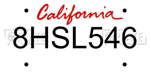 8HSL546 California License Plate