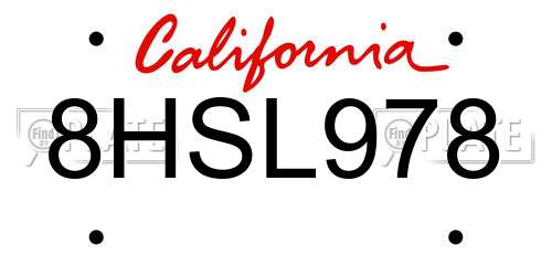8HSL978 California License Plate
