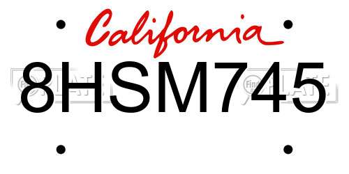 8HSM745 California License Plate