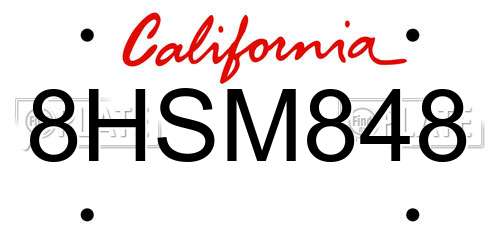 8HSM848 California License Plate