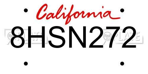 8HSN272 California License Plate
