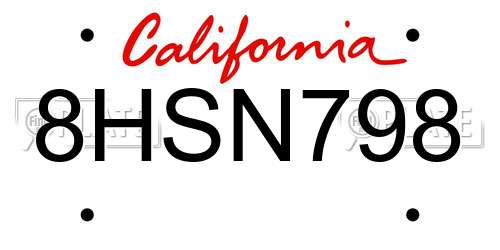 8HSN798 California License Plate