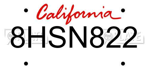 8HSN822 California License Plate