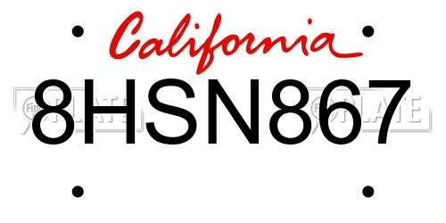 8HSN867 California License Plate