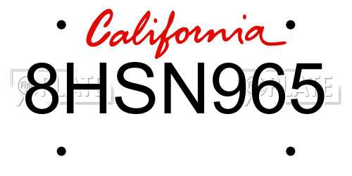 8HSN965 California License Plate