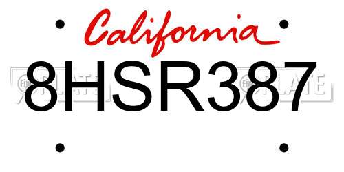 8HSR387 California License Plate