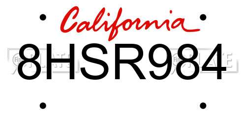 8HSR984 California License Plate