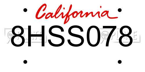 8HSS078 California License Plate