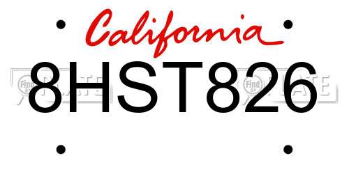 8HST826 California License Plate