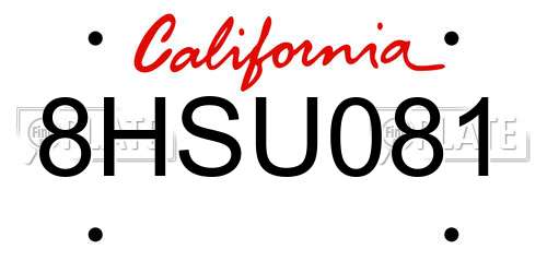8HSU081 California License Plate