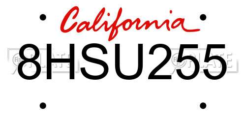 8HSU255 California License Plate