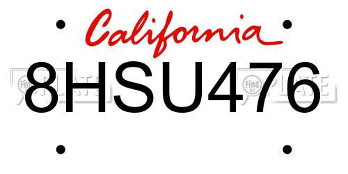 8HSU476 California License Plate