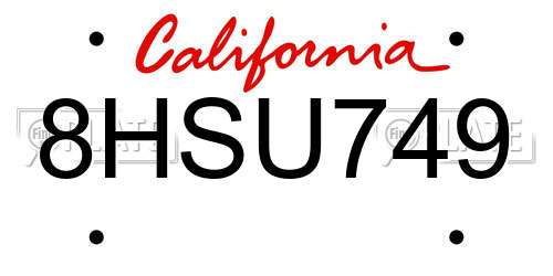 8HSU749 California License Plate