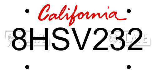 8HSV232 California License Plate