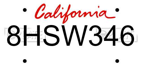 8HSW346 California License Plate