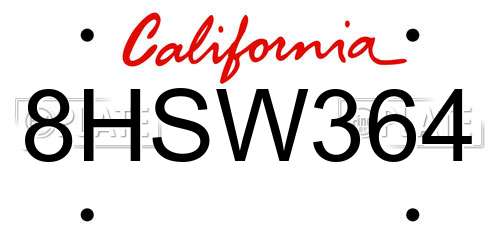 8HSW364 California License Plate