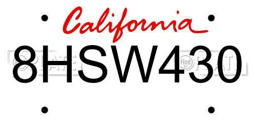 8HSW430 California License Plate