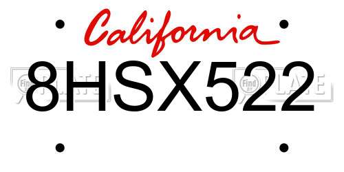 8HSX522 California License Plate