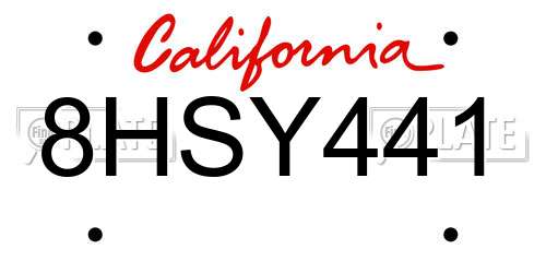 8HSY441 California License Plate