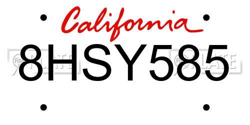 8HSY585 California License Plate