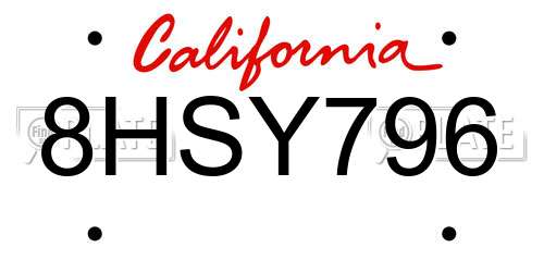 8HSY796 California License Plate