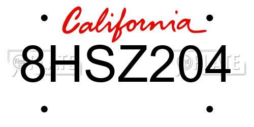 8HSZ204 California License Plate