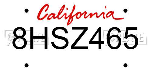 8HSZ465 California License Plate