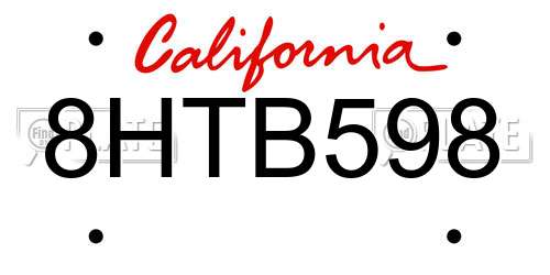 8HTB598 California License Plate