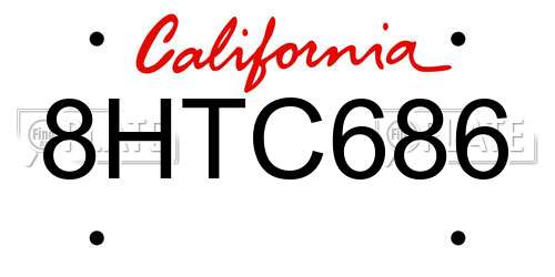 8HTC686 California License Plate