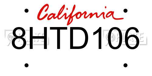 8HTD106 California License Plate