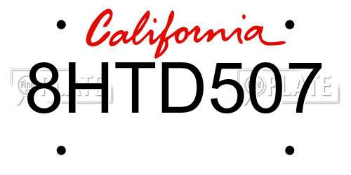 8HTD507 California License Plate