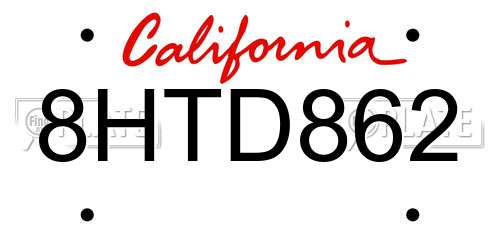 8HTD862 California License Plate