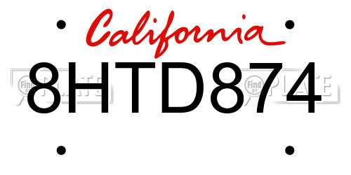 8HTD874 California License Plate