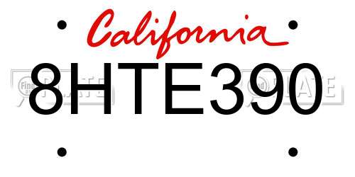 8HTE390 California License Plate