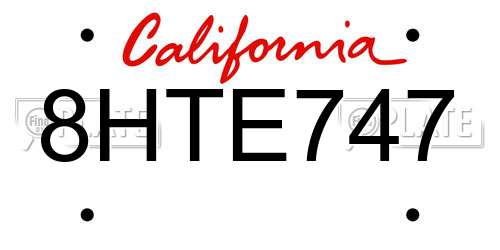 8HTE747 California License Plate