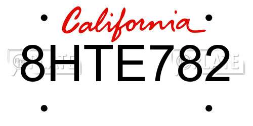 8HTE782 California License Plate