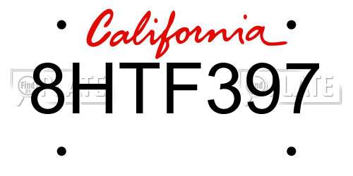 8HTF397 California License Plate