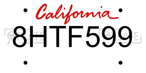 8HTF599 California License Plate