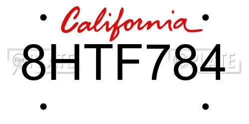 8HTF784 California License Plate