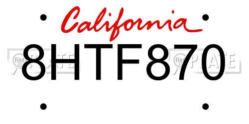 8HTF870 California License Plate
