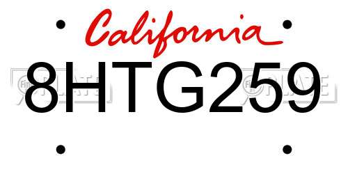8HTG259 California License Plate