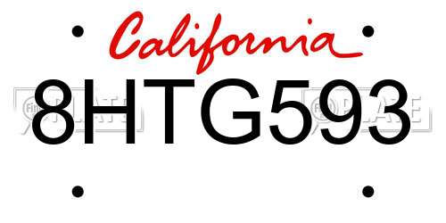 8HTG593 California License Plate