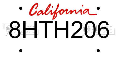 8HTH206 California License Plate