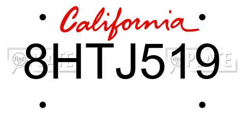 8HTJ519 California License Plate